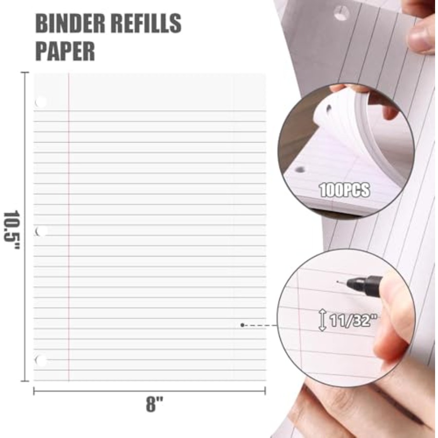 100 Sheets Loose Leaf Paper, 8 - Paper Punch 3 Hole reseña y precio