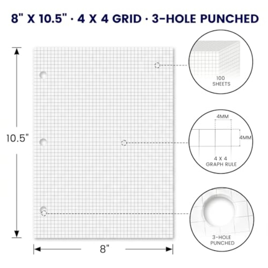 Graph Paper Filler Paper, 100  - Paper Punch 3 Hole reseña y precio