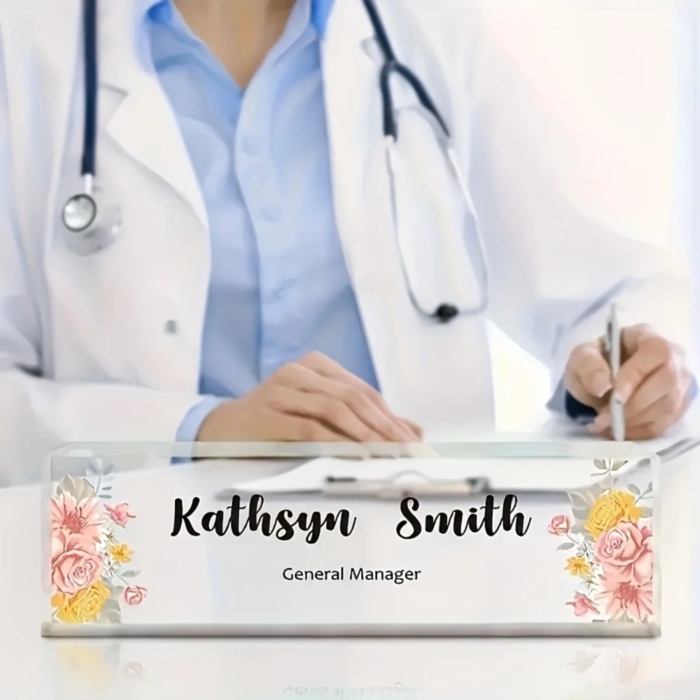 1PC 2D Flat Elegant Floral Acr - Desk Name Plate reseña y precio