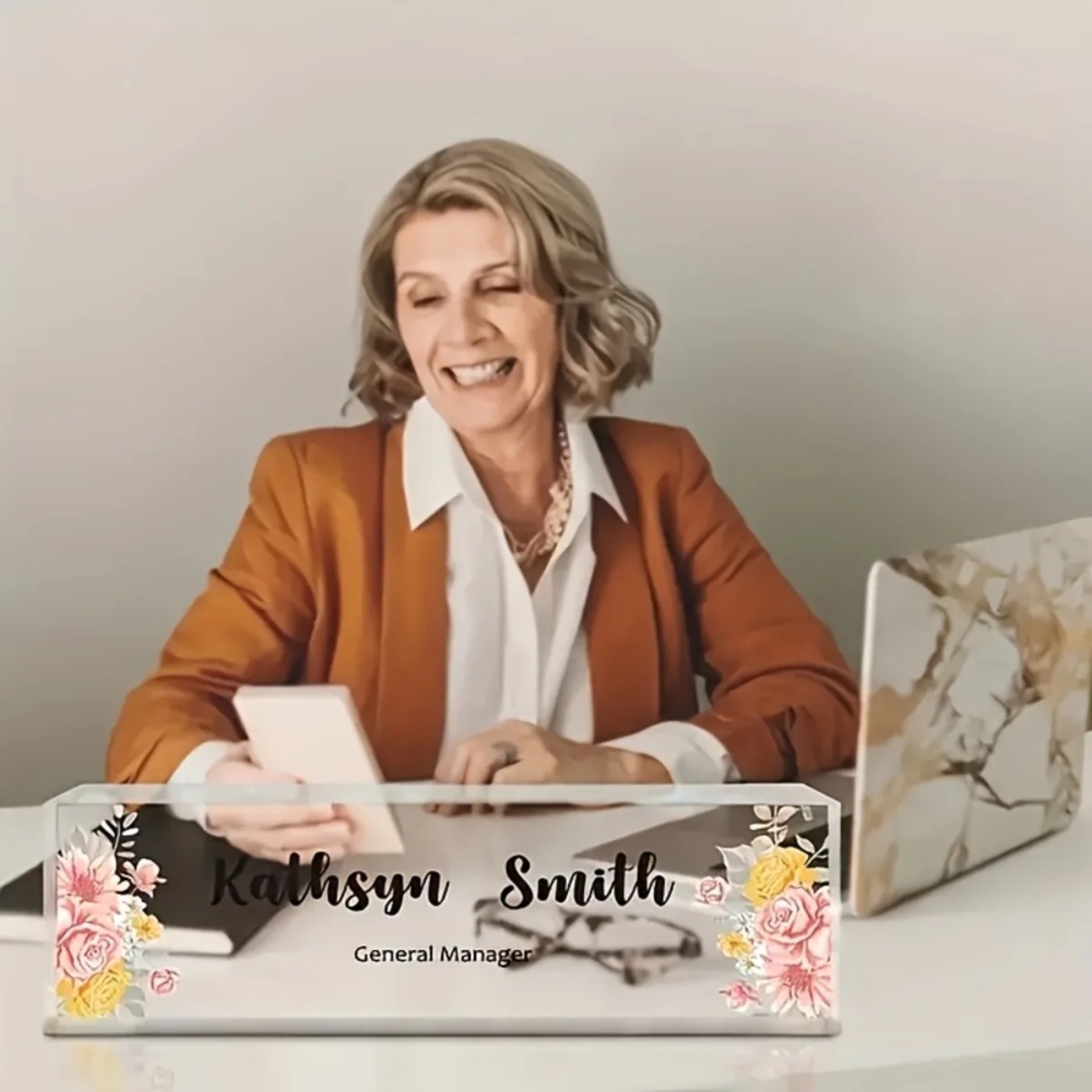1PC 2D Flat Elegant Floral Acr - Desk Name Plate reseña y precio